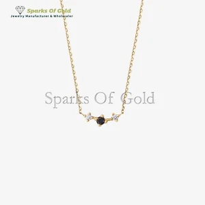 Collar trío de diamantes blancos y negros de oro amarillo de 14 k joyería fina regalo para mujer - Imagen 1 de 3