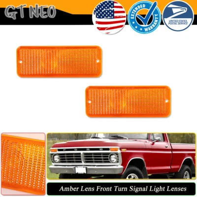 For 1974-1977 FORD F-100 F100 Turn Signal Light Lens Set Left & Right Side Amber - Image 1 of 4