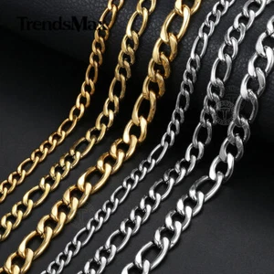 "Collar de cadena Figaro de acero inoxidable chapado en plata/oro de 3/5/7/9 mm regalo 16-30" - Imagen 1 de 14