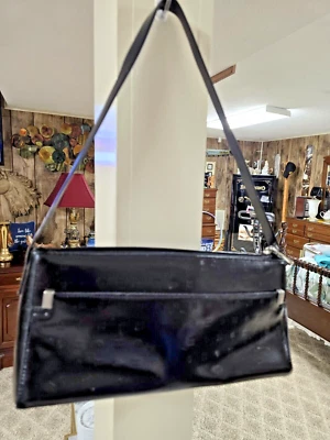 Arcadia Genuine Patent Leather  Shoulder Bag Made In Italy black with zip pocket - Image 1 of 4