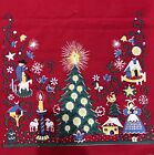 Vintage Wilendure Red Dutch Folk Art Christmas Tablecloth 100% Cotton 65” X 52”