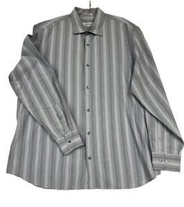 Calvin Klein Men’s Gray Striped Button-Down Dress Shirt Size XL Cotton Blend - Picture 1 of 5