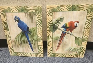 Brilliant Birds on Tropical Branch Exotic Bird Lovers Art  12 In X 16 In Canvas - Picture 1 of 9