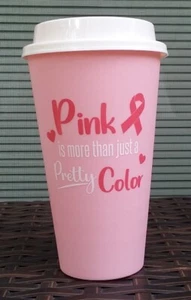 TAZA DE VIAJE ROSA CONCIENCIA SOBRE EL CÁNCER DE MAMA ""ROSA NO ES SOLO UN COLOR BONITO"" - NUEVA - Imagen 1 de 2