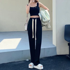Women's Sports Leisure High Waist Loose Dag Slim Knitted Straight Rope Pants - Picture 1 of 6