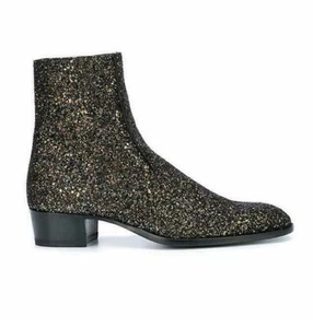 Herren Echtleder Pailletten Spitz zulaufend Runway Block Stiefelette Chelsea Stiefel Schuhe Größe - Bild 1 von 9