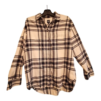 Camisa Gap algodão flanela xadrez azul marinho tamanho grande feminina média ALTA - Imagem 1 de 4