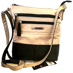 Stone Mountain Crossbody Bag Purse AS IS Beige and Black Leather - Picture 1 of 6