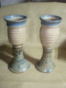 Copa de vino de cerámica artística de estudio de colección gres azul esmalte por goteo firmada TAYLOR - Imagen 1 de 7