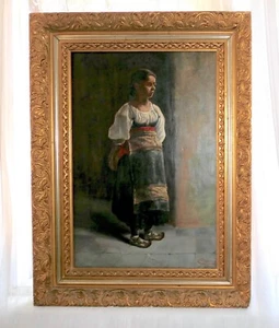 Dipinto olio XIX secolo scuola fiamminga olandese firmato PEELLAERT.83 ritratto giovane cameriera - Foto 1 di 20
