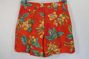 Lauren Ralph Lauren Womens Sz 4 (27X5.5) Linen Shorts Orange Floral Pleated - Picture 1 of 8