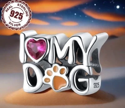 Dije de plata esterlina I ❤️ MI PERRO perfecto para todos los amantes de las mascotas regalo o trato Foto 1 de 4