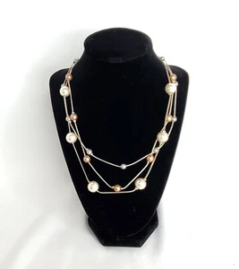 White and Rose Gold Three Strand Necklace Silver Chain - Picture 1 of 3