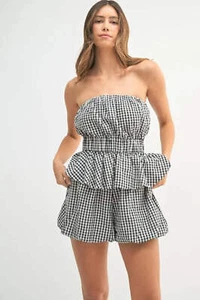 MABLE Gingham Tube Top and Shorts Set - Picture 1 of 9