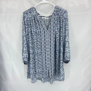 Rose & Olive Women 2X Floral Blouse Tunic Top Smocked Back Blue 3/4 Sleeve Shirt - Bild 1 von 9