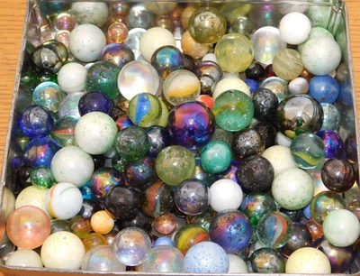 vintage 5 KG LOT JEU de BILLES en verre calot boulet JEUX D'ECOLE ancien JOUET - Photo 1/4