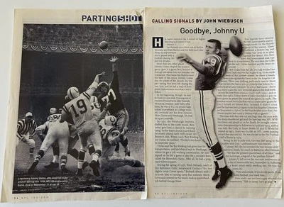 Johnny Unitas Quarterback Baltimore Colts Magazine Artículo 2002 NFL Insider Foto 1 de 4