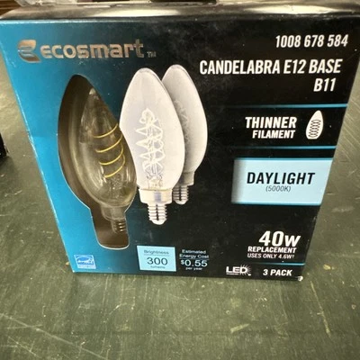 EcoSmart candelabra E12 base B11 thinner filament daylight 40 W 3-pack - Image 1 of 2