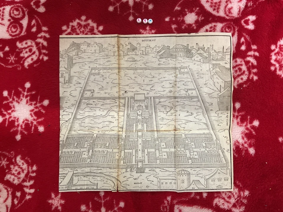RAREZA REAL 1568, mapa genuino de Oriente Medio, templo de Ezequial por Vincencio Foto 1 de 4