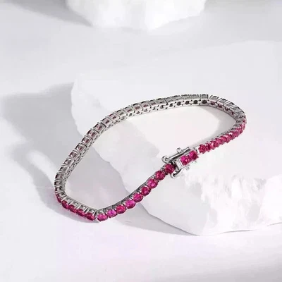 12CT Round Lab Created Red Ruby Womens Tennis Bracelet 14k White Gold Plated - Image 1 of 4