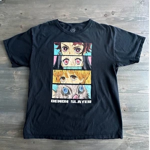 Demon Slayer Kimetsu No Yaiba Anime Black T-Shirt Character Graphic Unisex Sz L - Picture 1 of 7