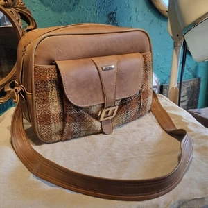 Antik Vintage sehr guter Zustand braun Leder Stil Kit Wochenende Tasche halten alle Tartan Tweed V - Bild 1 von 19