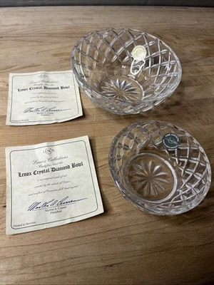 Lenox Crystal Diamond Bowls Set of 2 with Certificates Large & Small EUC - Image 1 of 4