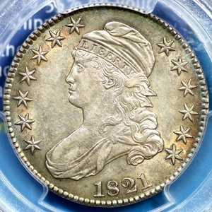 Buste coiffé demi dollar 50c 1821 O-106a R-1 PCGS AU 55 - Photo 1/3