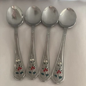 4 PFALTZGRAFF WINTERBERRY Colored DINNER BIG SPOON-FLATWARE SILVERWARE STAINLESS - Picture 1 of 1