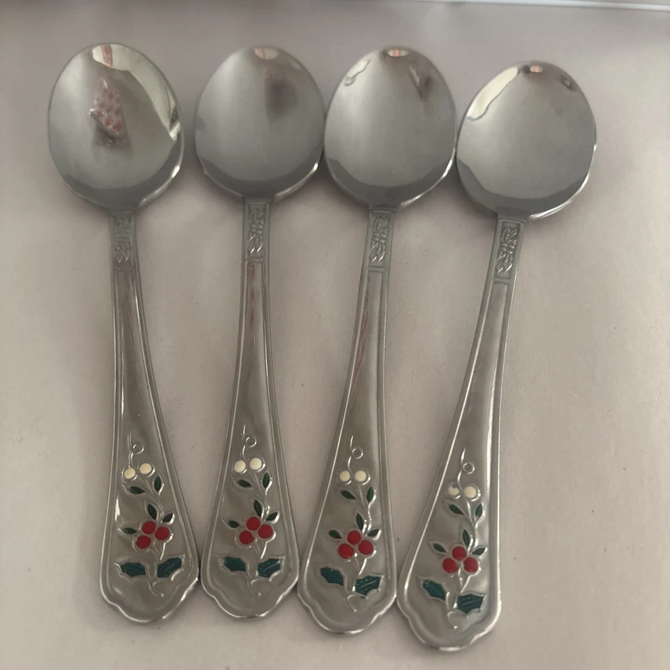 4 PFALTZGRAFF WINTERBERRY Colored DINNER BIG SPOON-FLATWARE SILVERWARE STAINLESS - Image 1 of 1