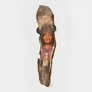 Vintage Native American Wood Carving Medicine Man Sculpture Fireplace Cabin 70s - Picture 1 of 11