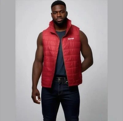 Timberland Men's Red Classic Sleepless Logo Down Puffer Winter Vest Size XL - Image 1 of 4