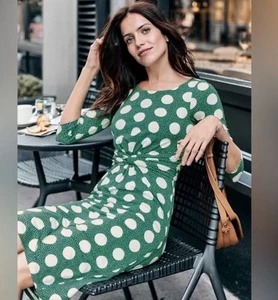 Boden Jersey Michelle Kleid grün gepunktet Taschen Etui Stretch gerafft 16R - Bild 1 von 7