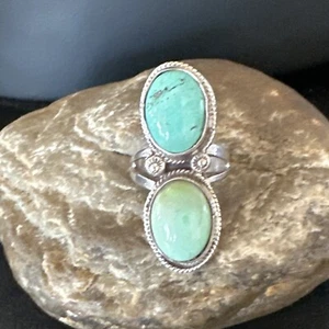Women Blue Dry Creek Turquoise 2 Stone Navajo Sterling Silver Ring Sz 9.5 16738 - Picture 1 of 12