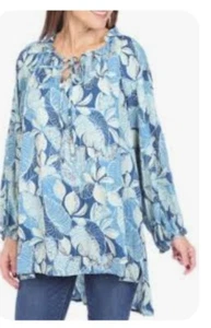 NWT, Blue Floral, Long Sleeve, Front Tie, Tunic Length Shirt- Women's 3xl - Picture 1 of 6