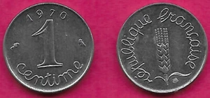 FRANKREICH 1 CENTIME 1970 UNC KURSIVE LEGEND SURROUNDS GRAIN SPRIG,CURSIVE DENOMINAT - Bild 1 von 1