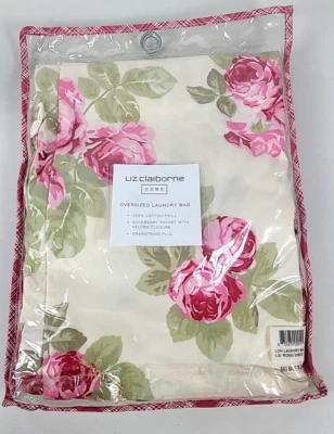 NUEVO - Bolso con cordón de lavandería Liz Claiborne de gran tamaño a cuadros florales rosa Foto 1 de 4