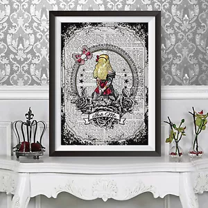KUNSTDRUCK ANTIK BUCHSEITE HINTERGRUND Tattoo Alice im Wunderland Wörterbuch - Bild 1 von 2