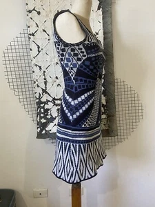 SABATINI NZ STRETCH COTTON SILK TIGHT KNIT A-LINE GEOMETRIC DRESS SZ XS - Picture 1 of 11