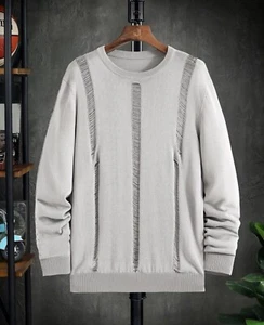 Men Ripped Ribbed Knit Sweater Size Large Ripped Style Sweatshirt - Picture 1 of 7