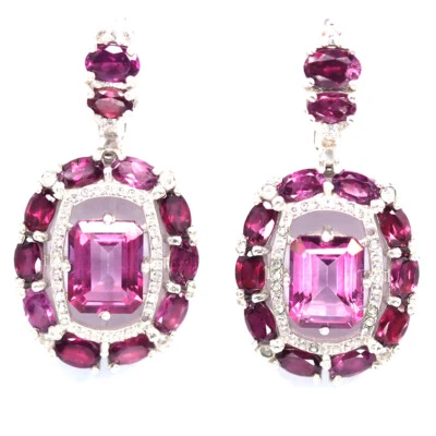 925 Silver 8 x 10 MM. Pink Mystic Topaz, Rhodolite Garnet & Zircon Earrings - Image 1 of 4