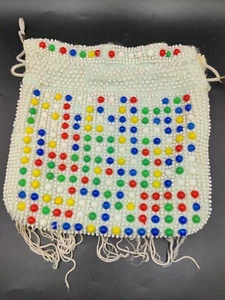 Vintage 1970's Candy Dot Beaded Reversible Drawstring Purse Pouch Colorful *Read - Picture 1 of 14