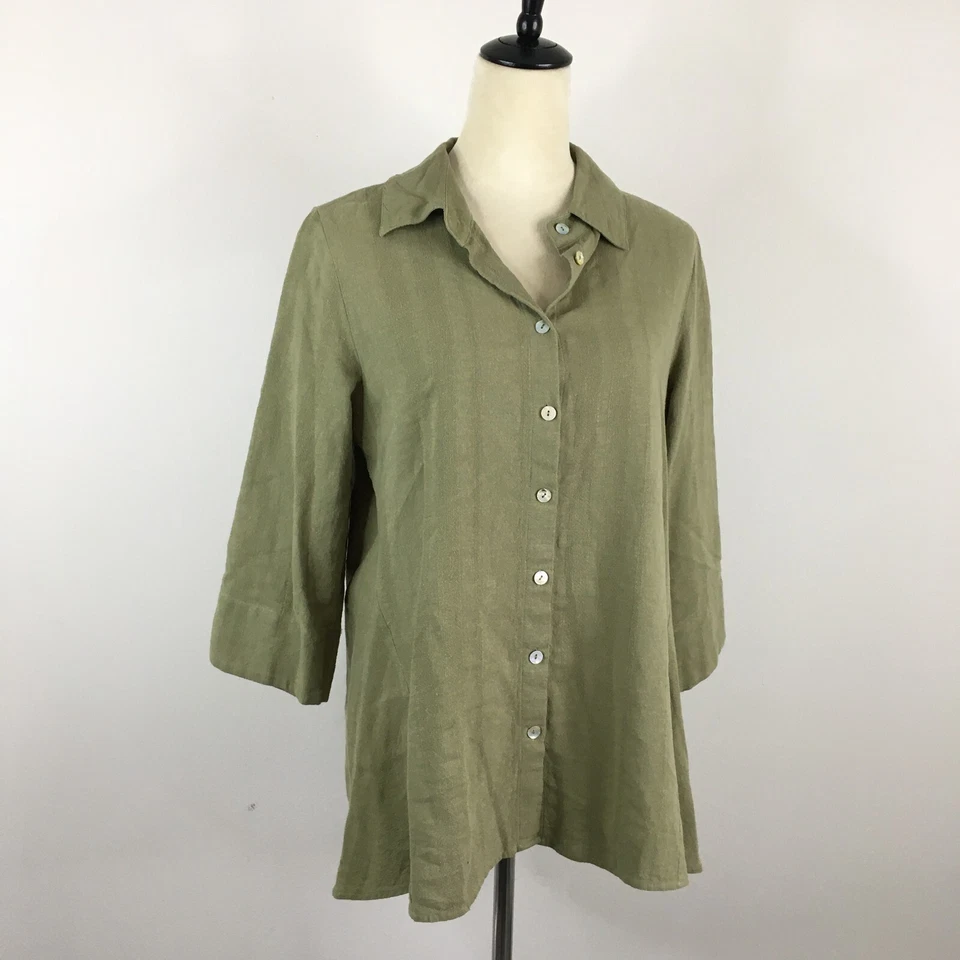 МЯГКОЕ ОКРУЖЕНИЕ зеленый текстурированный льняной смеси кнопка рубашка женщин sz средний - Изображение 1 из 4