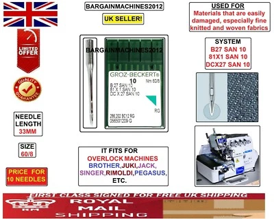 GROZ BECKERT NEEDLES SEWING MACHINE DCX27 SAN 10 B 27 NM:60/8  OVERLOCK SEWING - Image 1 of 4