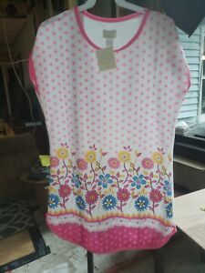 Sleepwear Dress Size M White with Yellow, Rose, Blue Garden Flowers & Pink Start