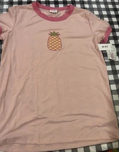 Camiseta Lularoe Liv Escote Acanalado Puños Rosa Melocotón Piña Gráfico M Mediana - Imagen 1 de 3