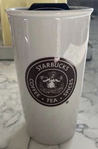 Vaso de cerámica retro con tapa Starbucks blanco y marrón con logotipo Pike's Place - Usado en excelente estado - Imagen 1 de 4