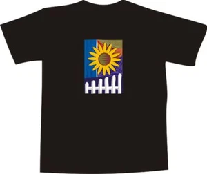 T-Shirt E996 - Comic Design - Gemälde / Sonnenblume hinter Zaun - Bild 1 von 1