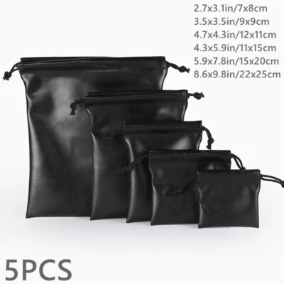 5X PU Faux Leather Drawstring Pouch Storage Bags Pocket Waterproof Sandries - Image 1 of 4
