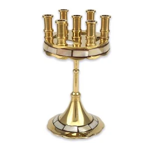 Deluxe Brass Seven-Candle Stand with Mother Of Pearl Inlay - Orthodox Candelabra - Picture 1 of 6